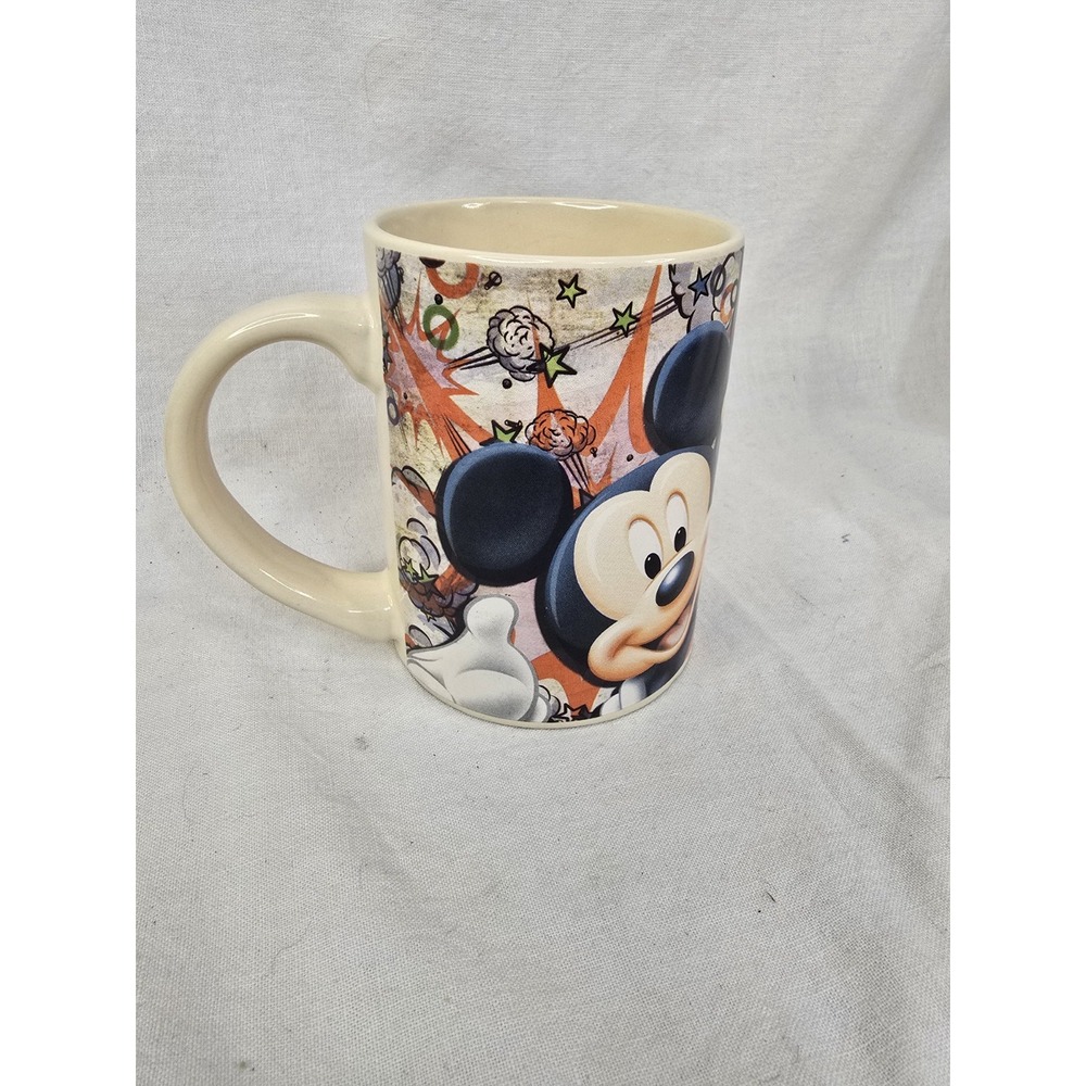 Disney Mickey Mouse Coffee Mug Comic Book Style Graphic Cream Ceramic Retro 4.5"